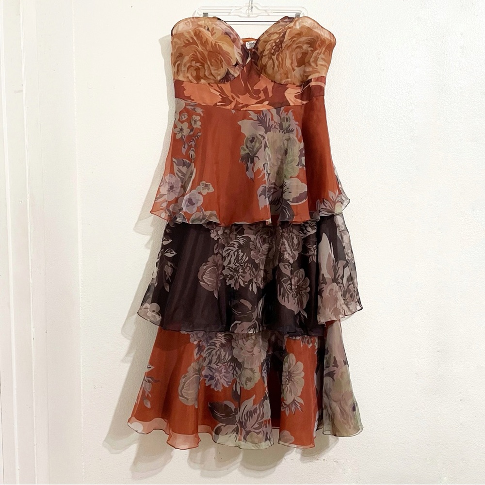 Anthropologie Geisha Designs Martina Floral Strapless Maxi Gown Dress in Brown - Picture 5 of 12